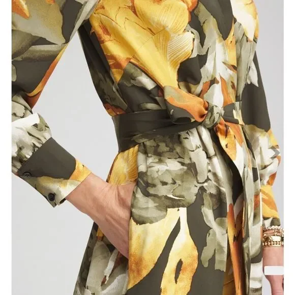 Chicos Belted Fall Floral Print Maxi Dress Long Sleeve Button Up Flowy Collared - Picture 4 of 9